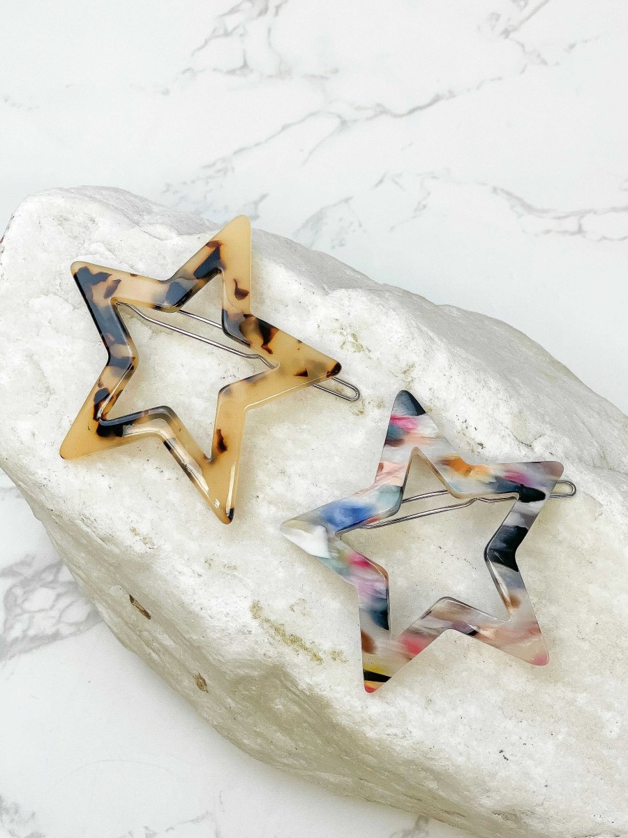 Accessories Prep Obsessed JJ Hair Ties & Clips | Acrylic Star Hair Clip - Light Tortoise