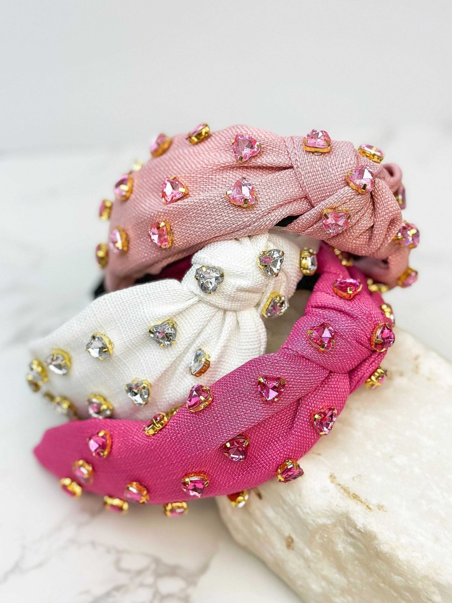 Accessories Prep Obsessed TL Headbands | Jewel Hearts Embellished Headband - Light Pink