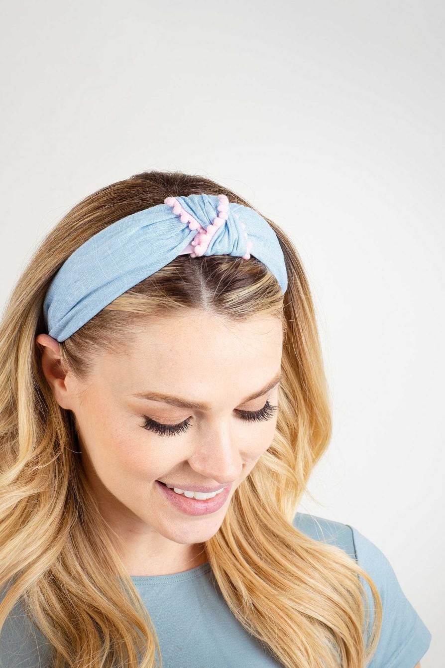 Accessories Violet & Brooks Hair Ties & Clips | Rebecca Pompom Headband - Sky