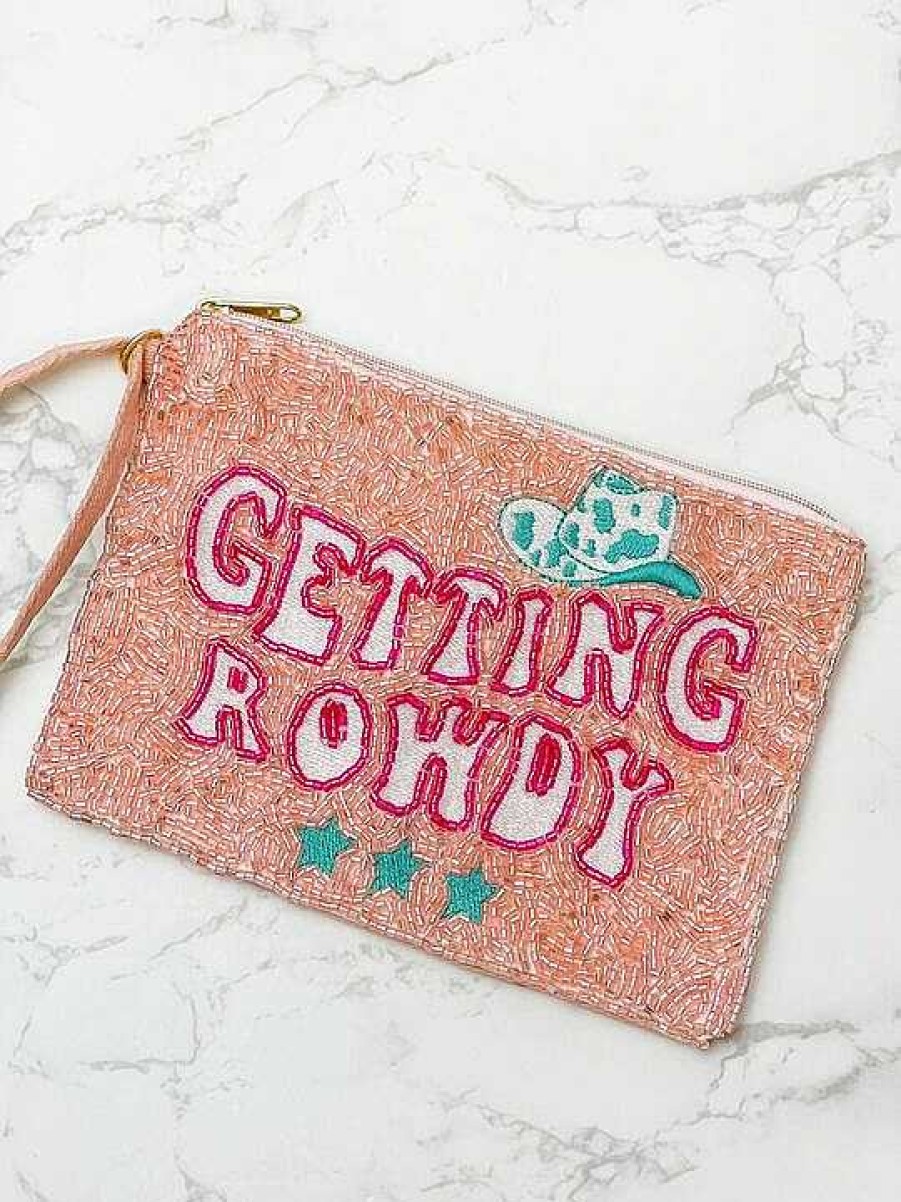 Accessories Prep Obsessed TL Wristlets & Clutches | Getting Rowdy' Beaded Zip Wristlet - Pink