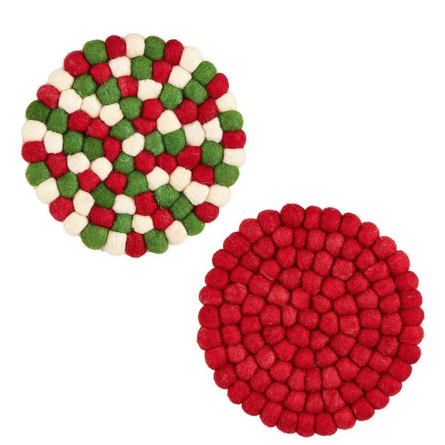 Home Decor Mud Pie | Christmas Pom Trivets By Mud Pie