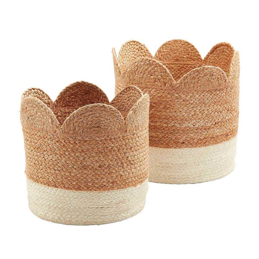 Home Decor Mud Pie | Two-Tone Scalloped Basket Set By Mud Pie