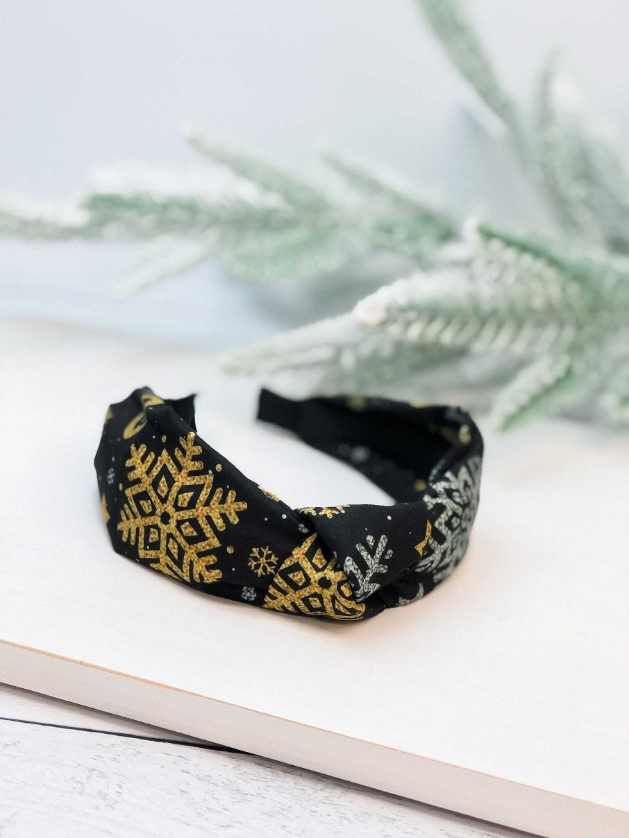 Accessories Prep Obsessed LM Hair Ties & Clips | Gold Snowflakes Top Knot Headband