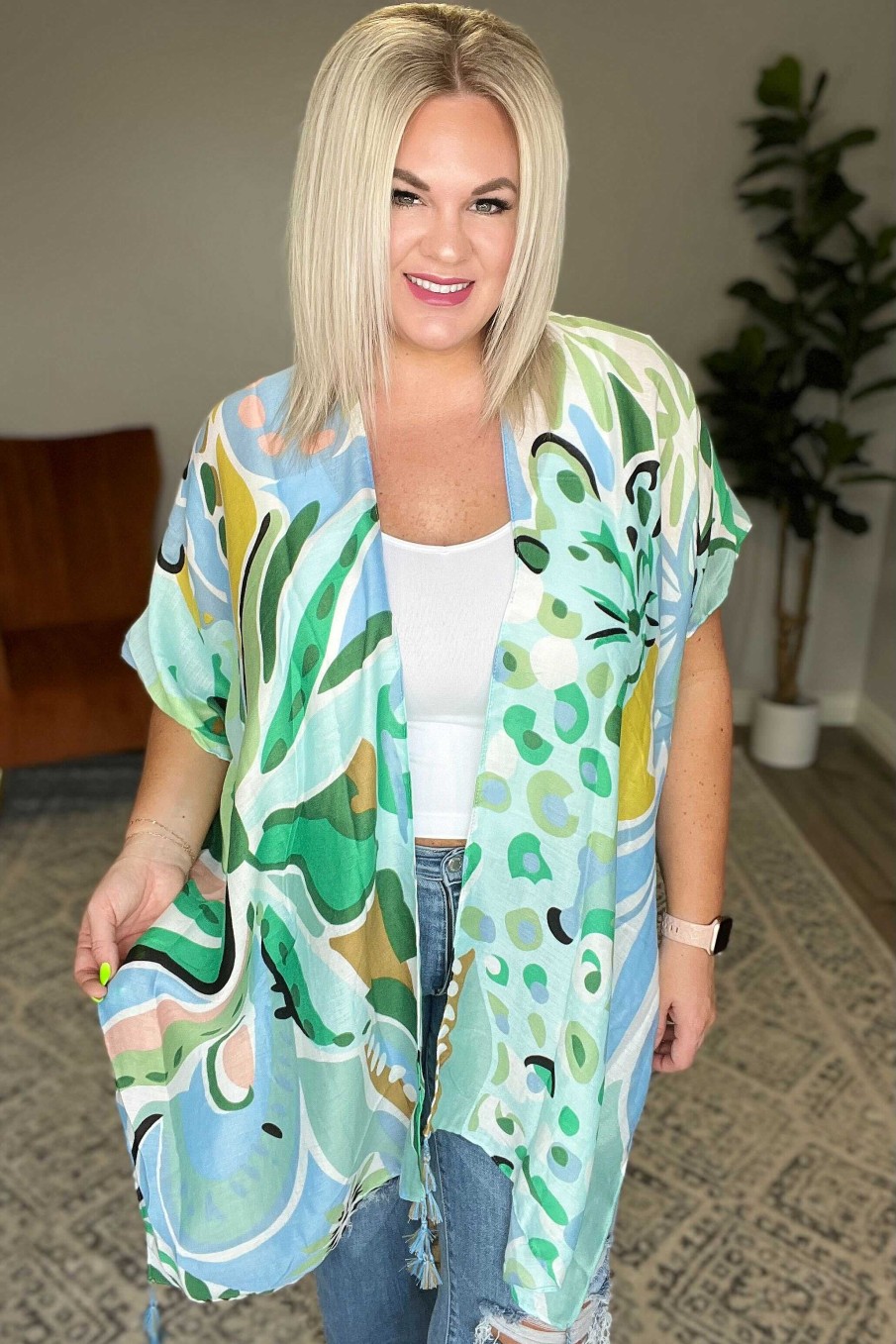 Clothing Prep Obsessed KW Kimonos | Tropical Floral Print Kimono - Mint