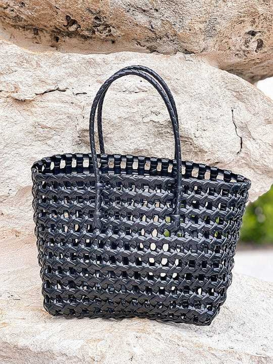 Accessories Prep Obsessed MAX Tote Bags | Basket Weave Plastic Tote Bag - Jet