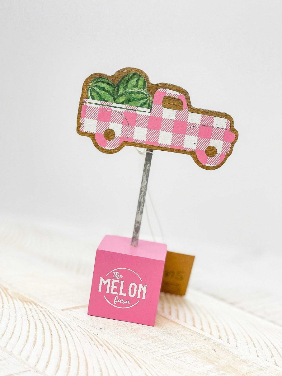 Home Decor Collins | Pink Gingham Watermelon Truck Sign