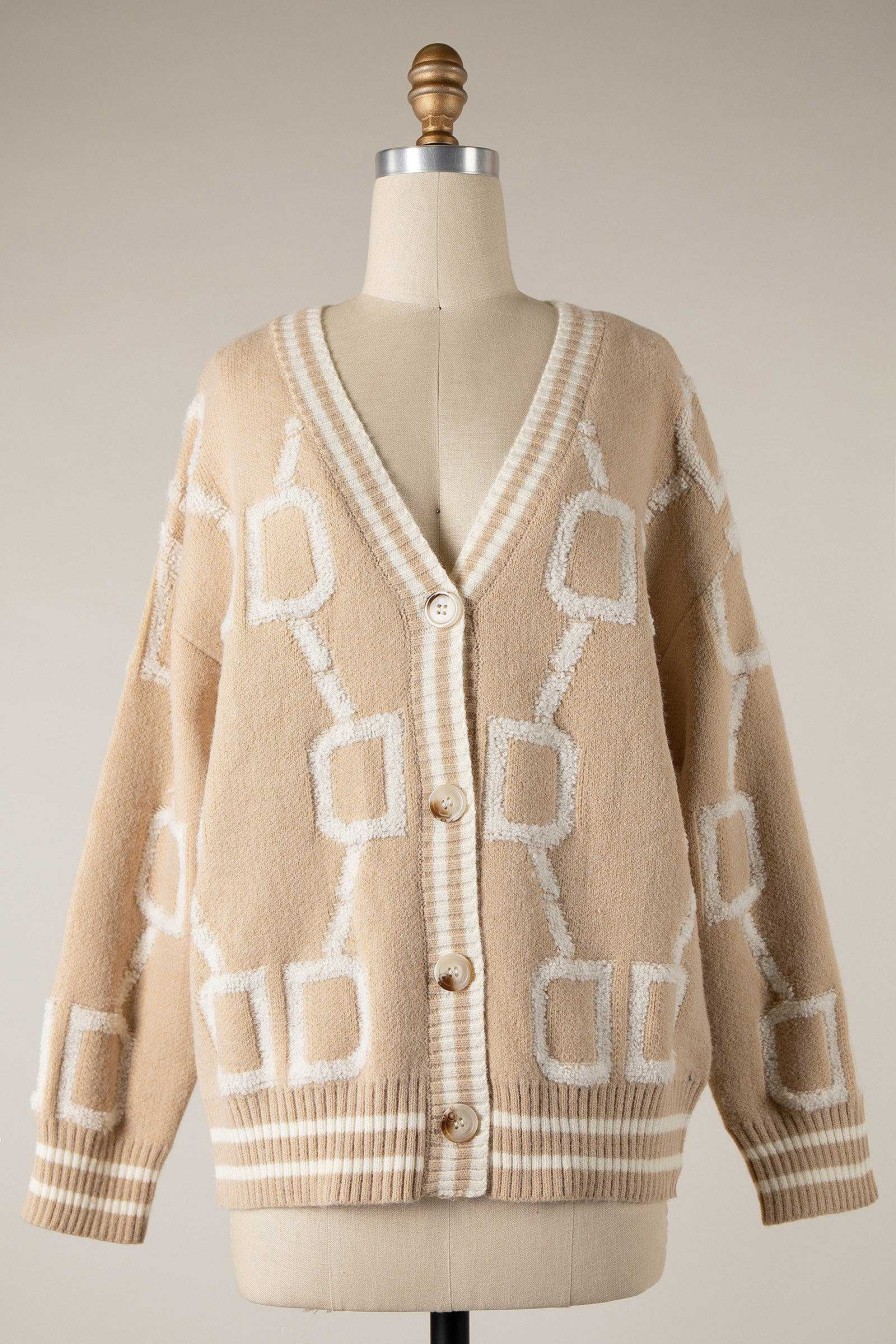 Clothing Miracle Sweaters | Horse Bit Button Cardigan - Beige