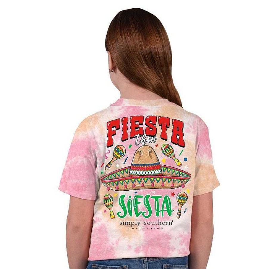 Clothing Simply Southern Preppy Tees | Youth 'Fiesta Then Siesta' Tie Dye Short Sleeve Tee By Simply Southern