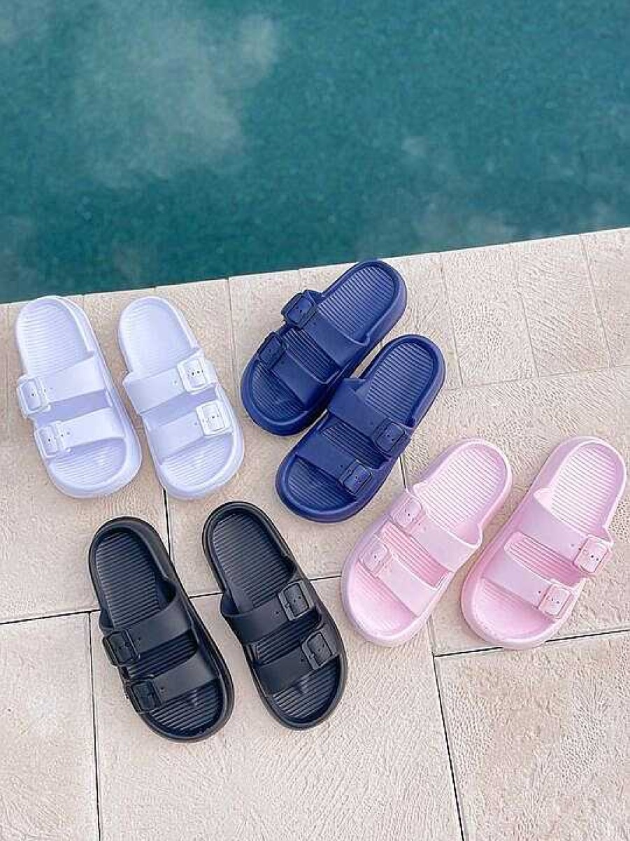 Shoes Prep Obsessed JTC | Comfy Buckle Foam Slides - Navy Blue