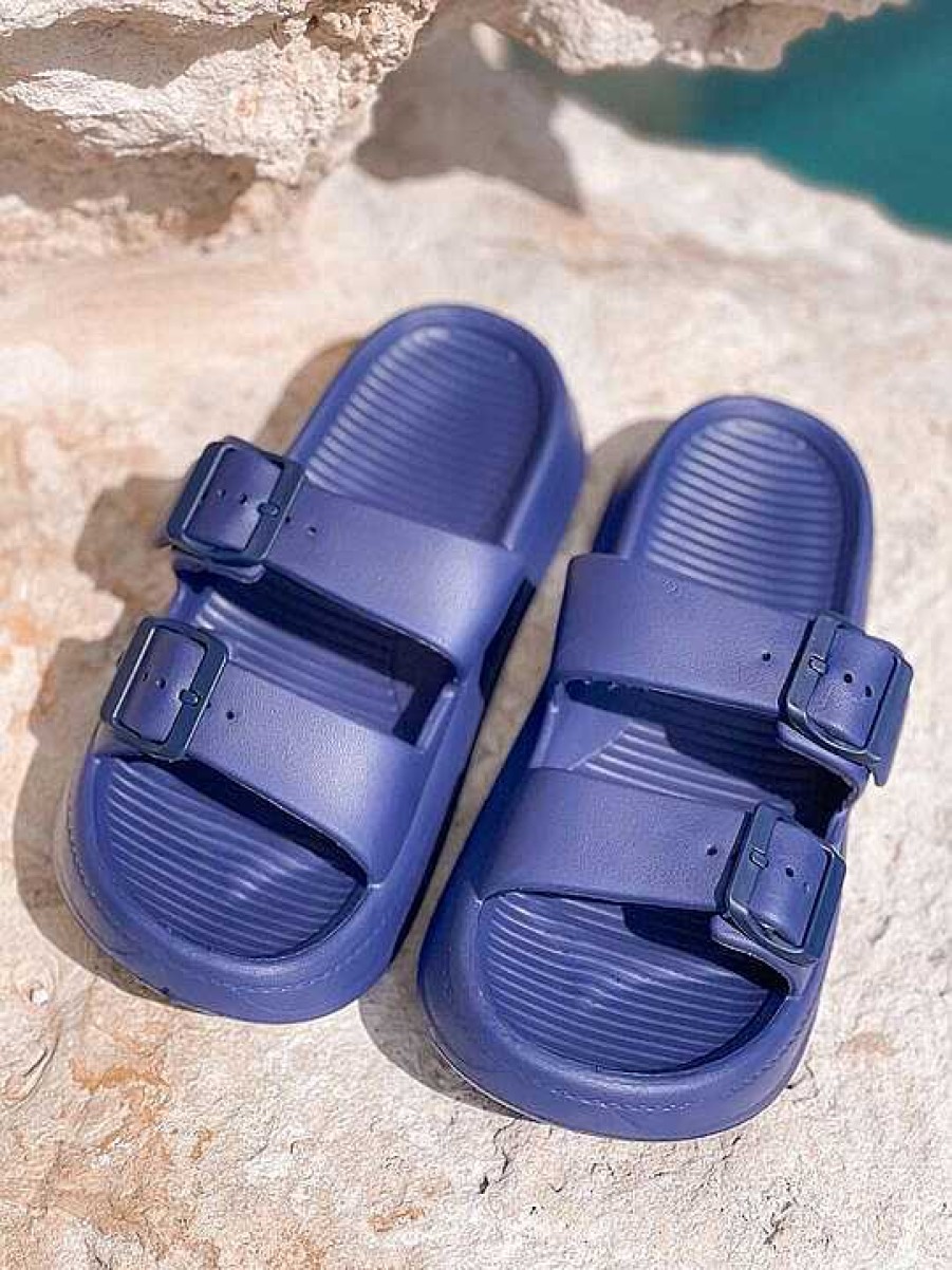 Shoes Prep Obsessed JTC | Comfy Buckle Foam Slides - Navy Blue