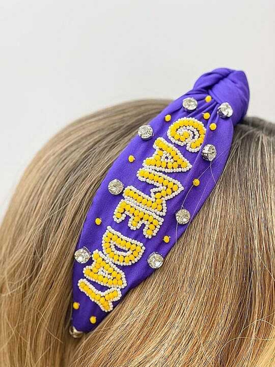 Accessories Prep Obsessed TL Headbands | Game Day' Embellished Headband - Purple & Yellow