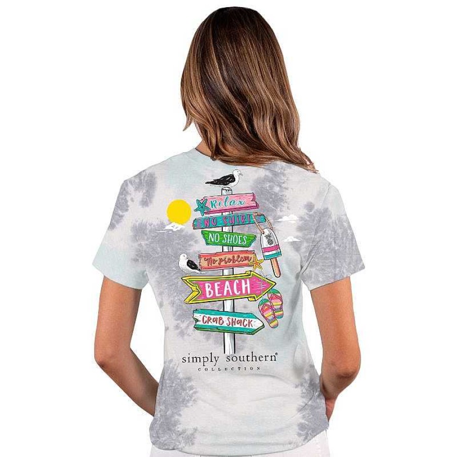 Clothing Simply Southern Preppy Tees | Beach Signs Tie Dye Short Sleeve Tee By Simply Southern