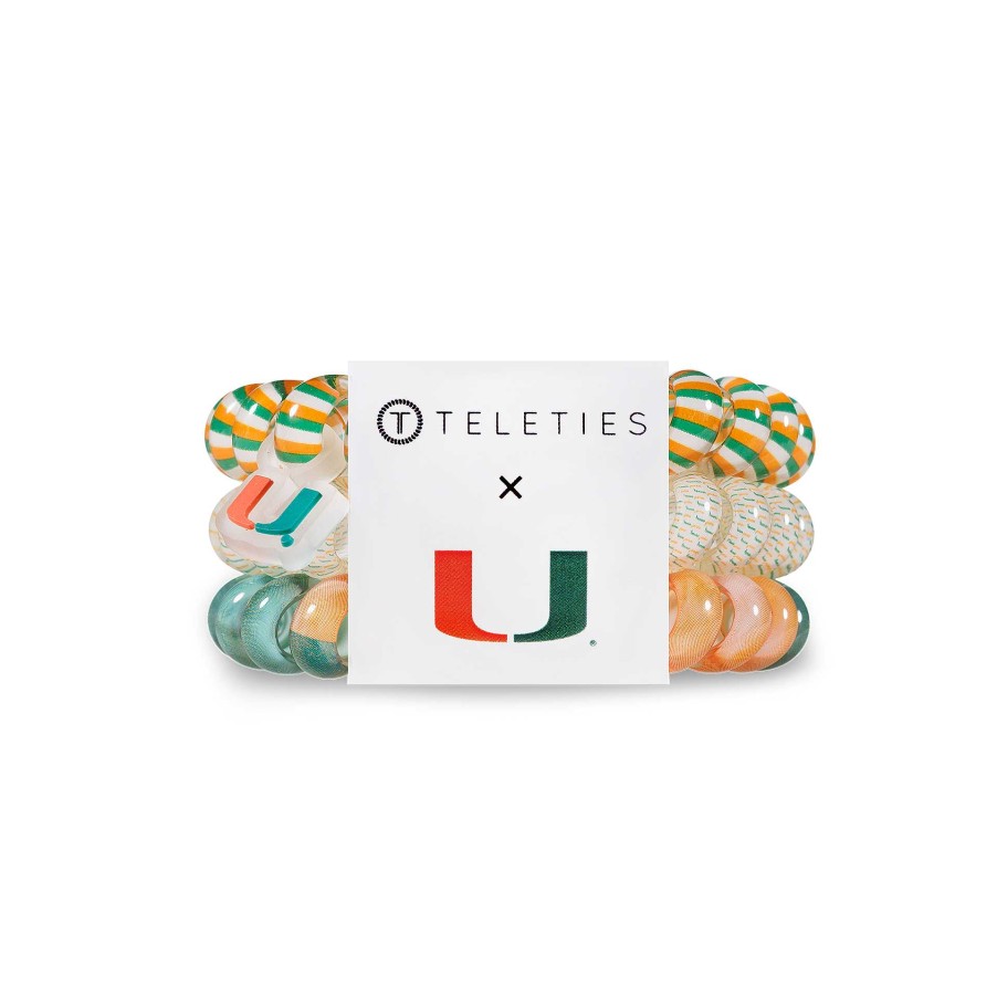 Accessories Teleties Hair Ties & Clips | Teleties Hair Tie - Large Band Pack Of 3 - University Of Miami