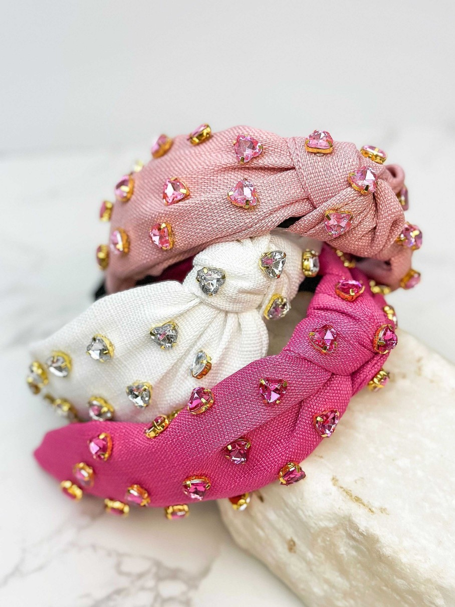 Accessories Prep Obsessed TL Headbands | Jewel Hearts Embellished Headband - Fuchsia