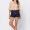 Clothing Kiwidrop Denim | Judy Blue Stone Wash Open Seam Cuff Shorts Dark Blue