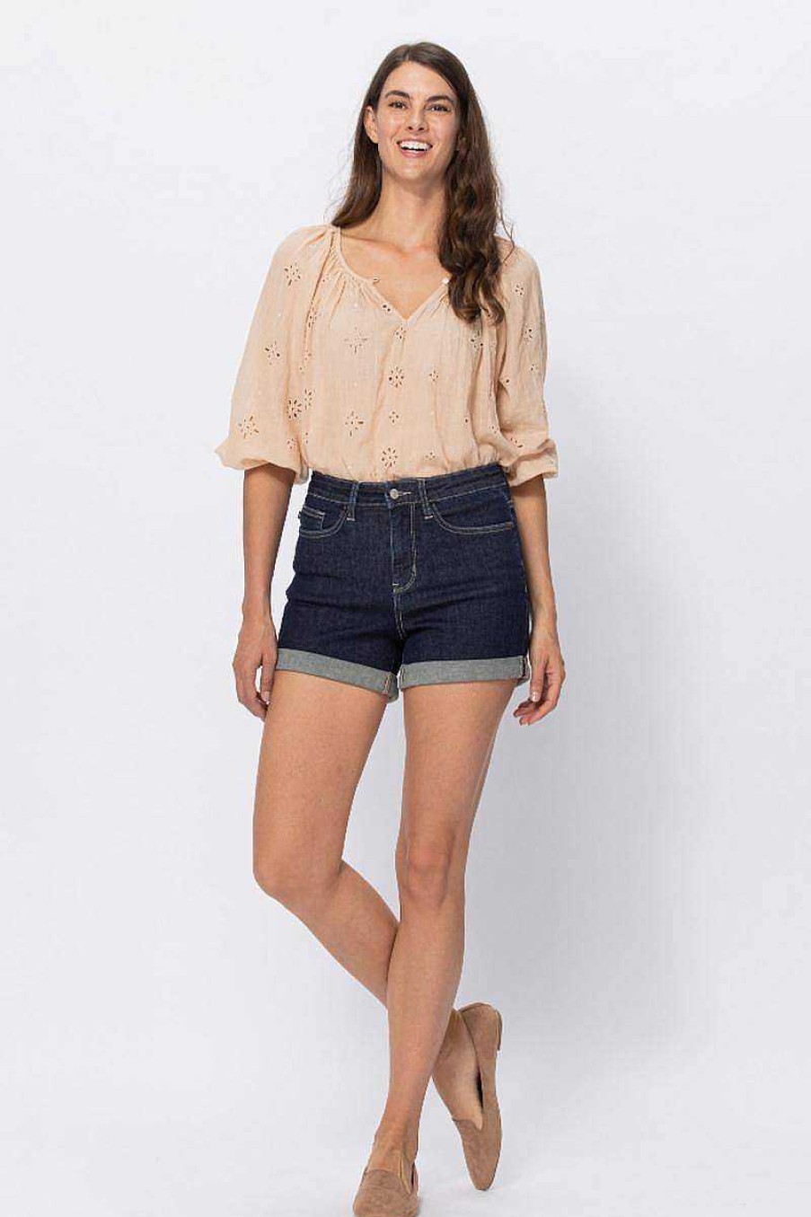 Clothing Kiwidrop Denim | Judy Blue Stone Wash Open Seam Cuff Shorts Dark Blue