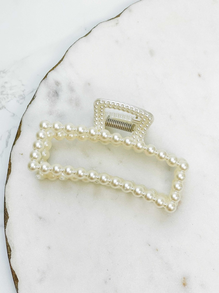 Accessories Prep Obsessed FC Hair Ties & Clips | Preppy Pearl Square Claw Clip