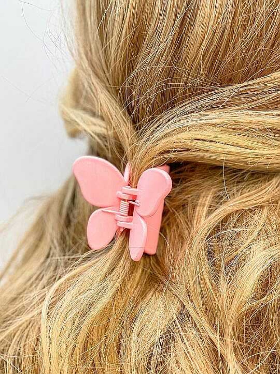 Accessories Prep Obsessed PAN Hair Ties & Clips | Pink Butterfly Claw Clip