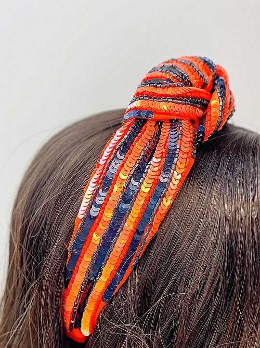 Accessories Prep Obsessed TL Headbands | Game Day Sequin Headbands - Navy Blue & Orange