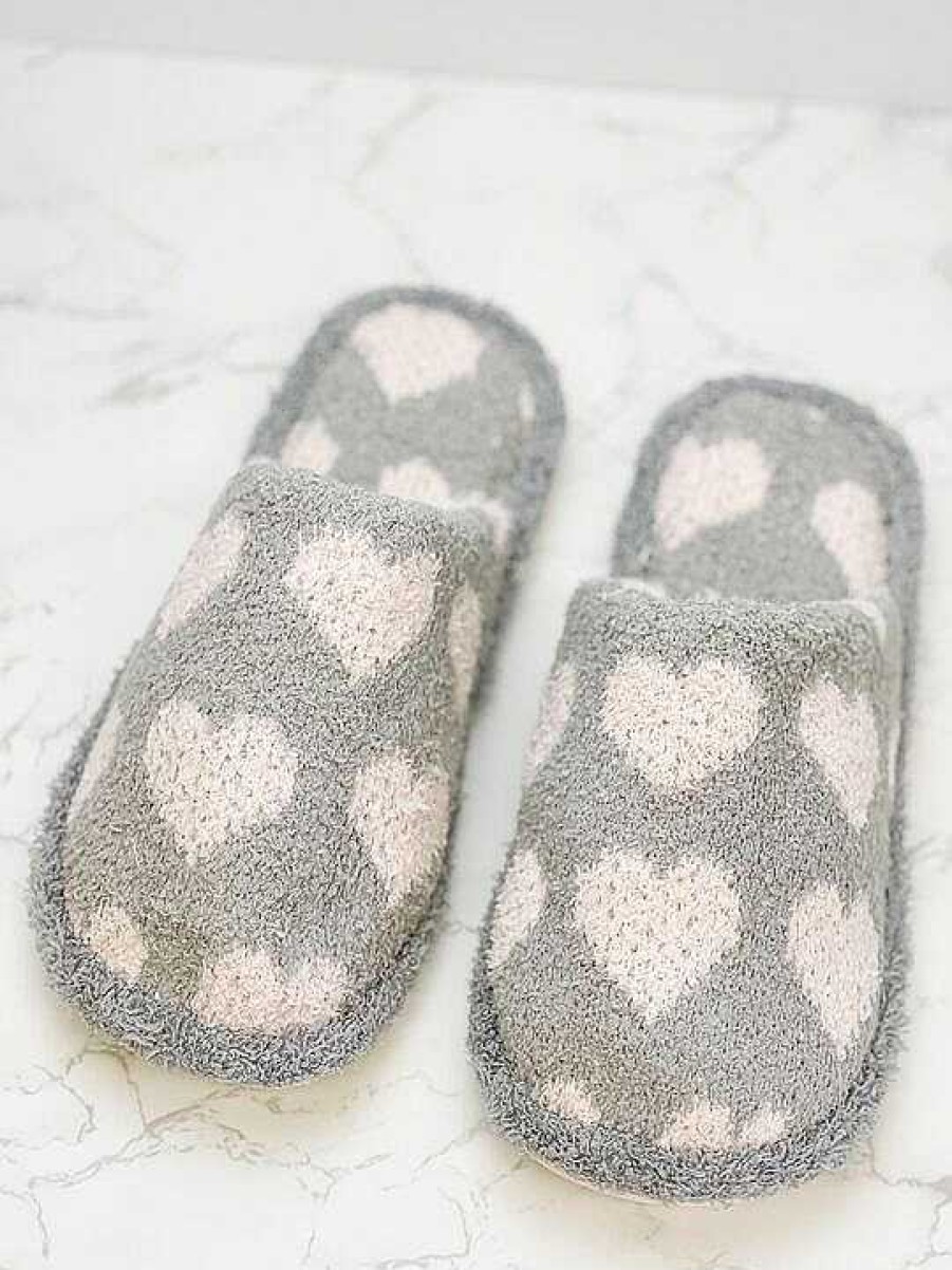 Shoes Prep Obsessed JTC | Heart Fuzzy Slippers - Gray