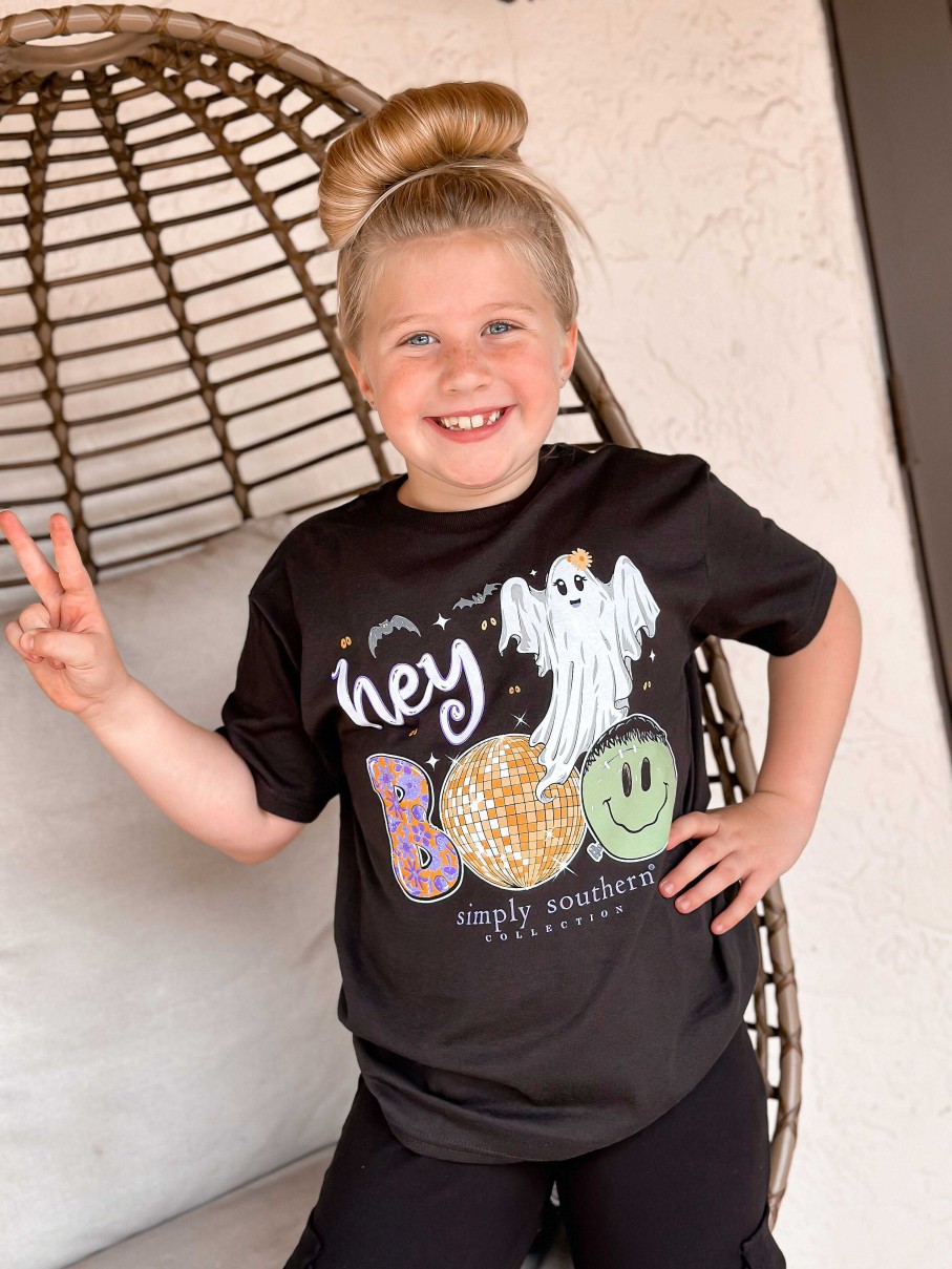 Clothing Simply Southern Short Sleeve | Youth 'Hey Boo' Ghost Short Sleeve Tee By Simply Southern