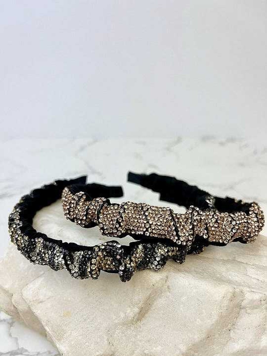 Accessories Prep Obsessed MONT Headbands | Ruched Rhinestone Headband - Leopard