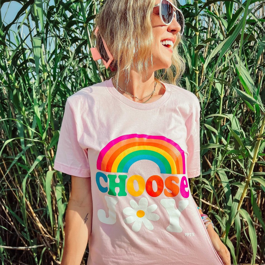 Clothing Prickly Pear TX Graphic Tees | Choose Joy' Rainbow Short Sleeve Graphic Tee