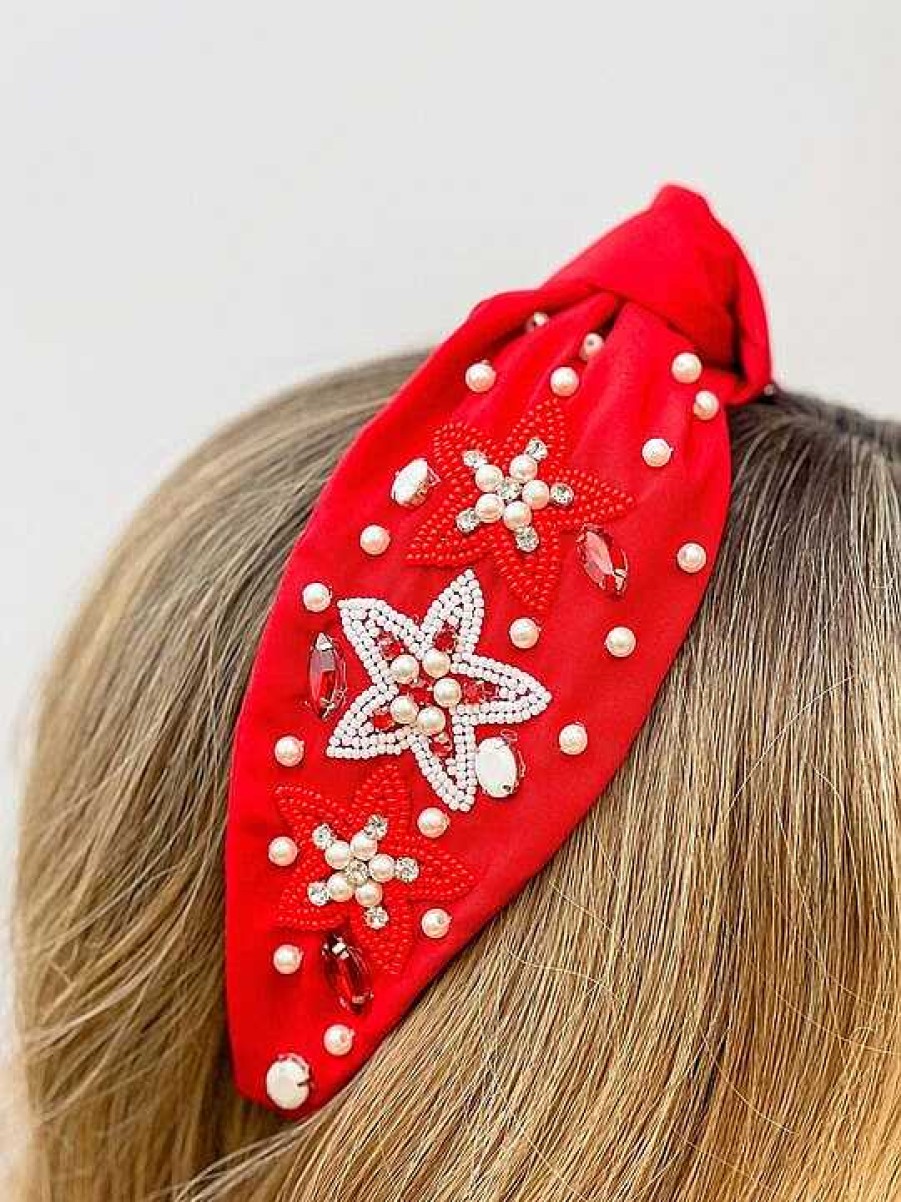 Accessories Prep Obsessed TL Headbands | Star Embellished Headband - Red & White