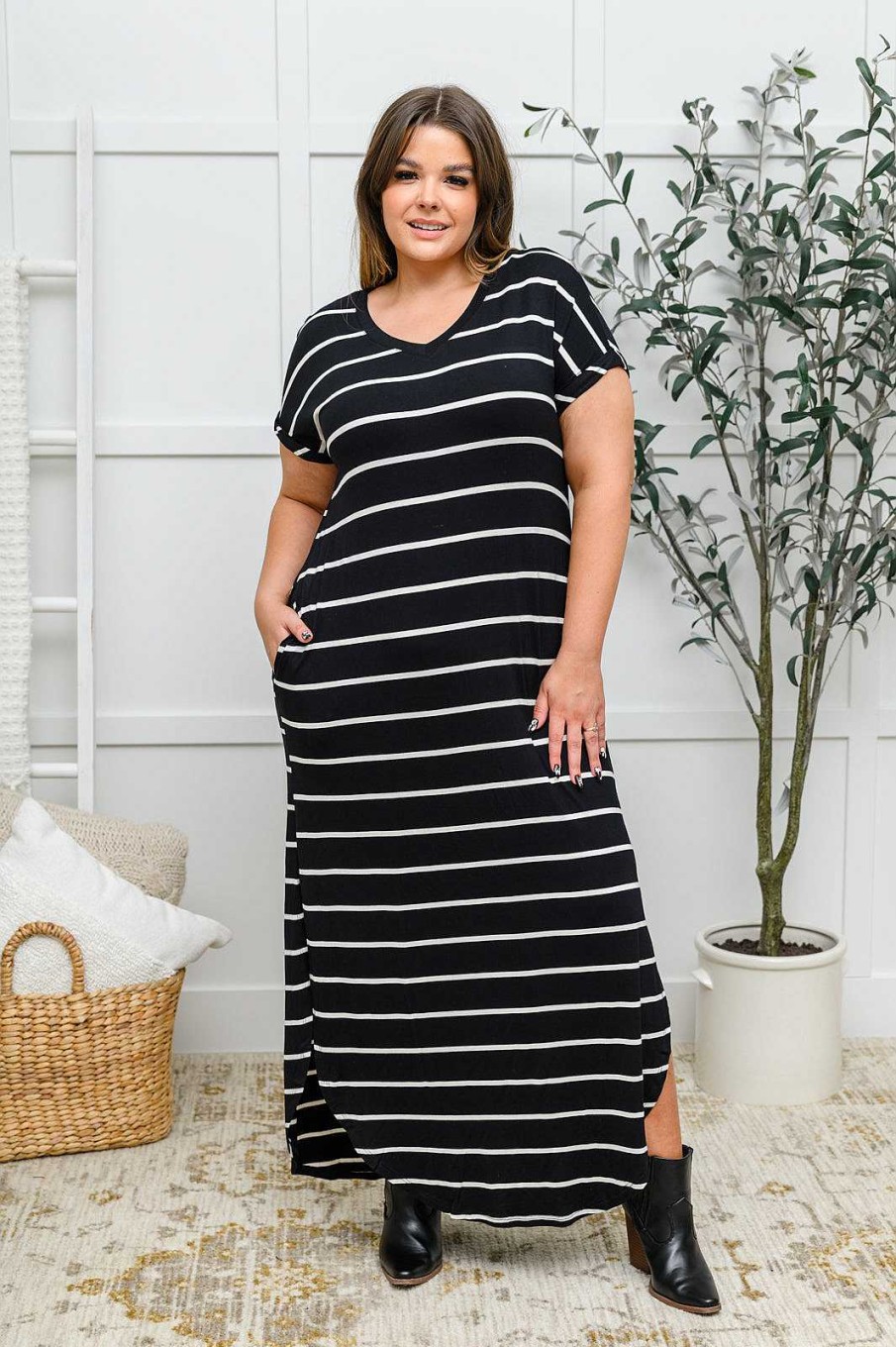 Clothing LHFourth Maxi Dresses | Striped Maxi Dress In Black