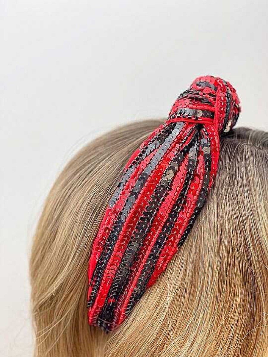 Accessories Prep Obsessed TL Headbands | Game Day Sequin Headbands - Red & Black