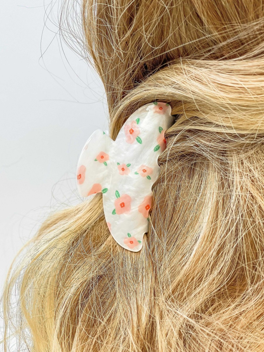 Accessories Prep Obsessed JJ Hair Ties & Clips | Pearly Floral Claw Clip - Peach