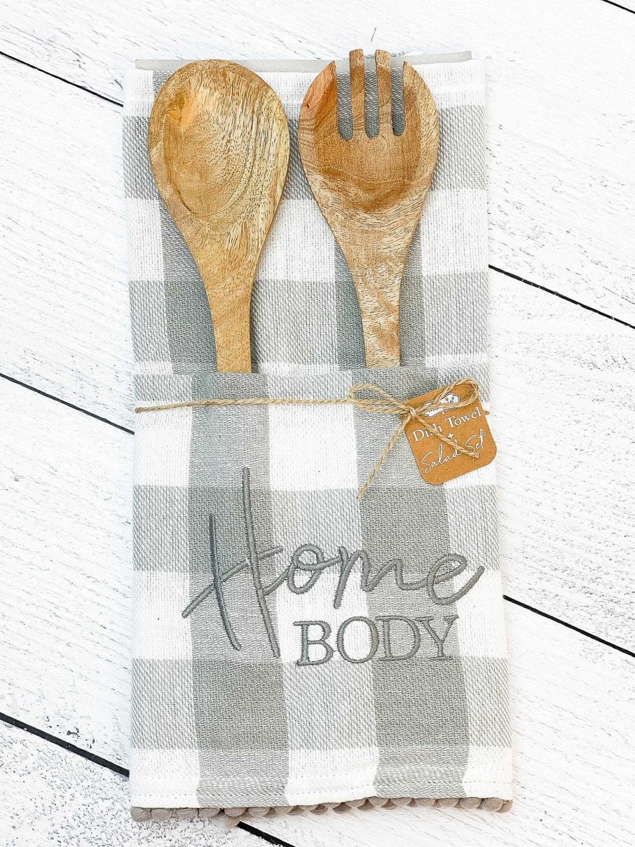 Home Decor Mudpie | Happy Towel Salad Sets By Mud Pie - Choice Of Saying