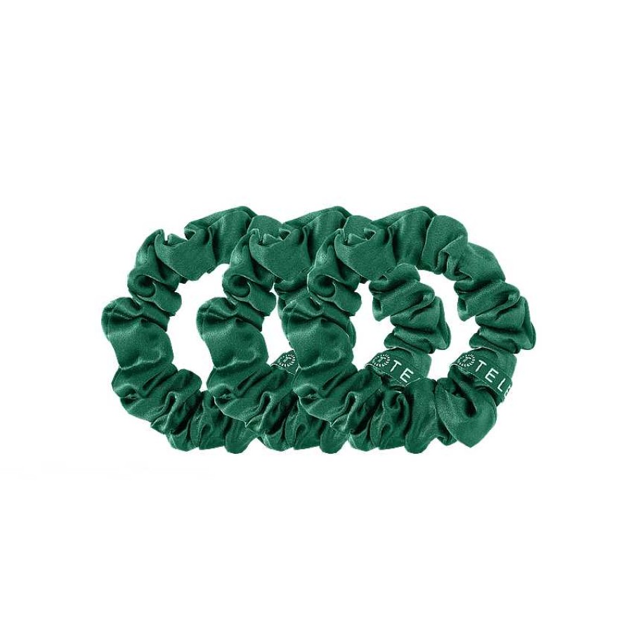 Accessories Teleties Hair Ties & Clips | Teleties Silk Scrunchies - Large Band Pack Of 3 - Evergreen