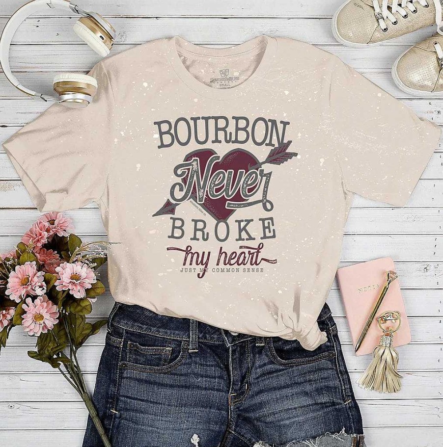 Clothing Southern Bliss Graphic Tees | Bourbon Never Broke My Heart' Graphic Tee