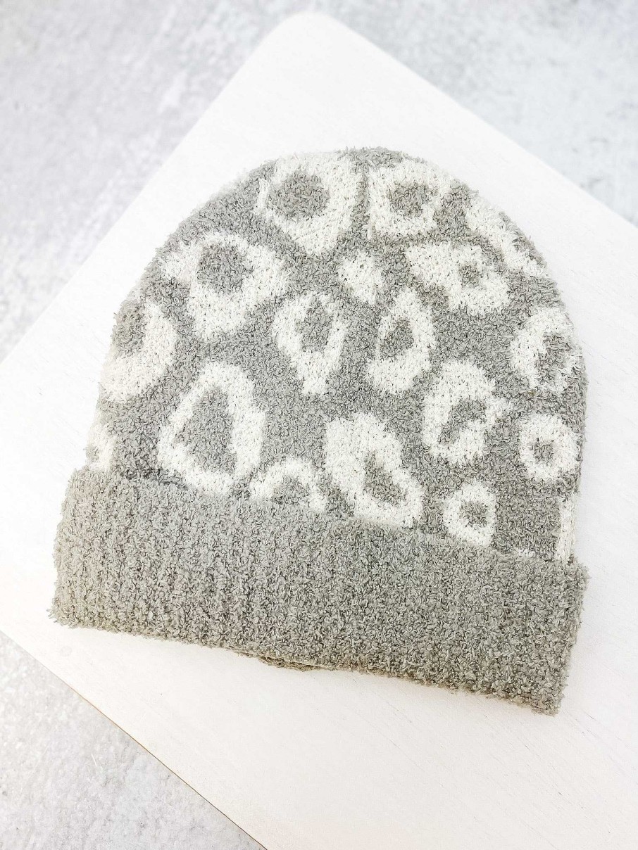 Accessories Prep Obsessed JTC Beanies | Kids Luxury Cozy Printed Beanie - Gray Leopard