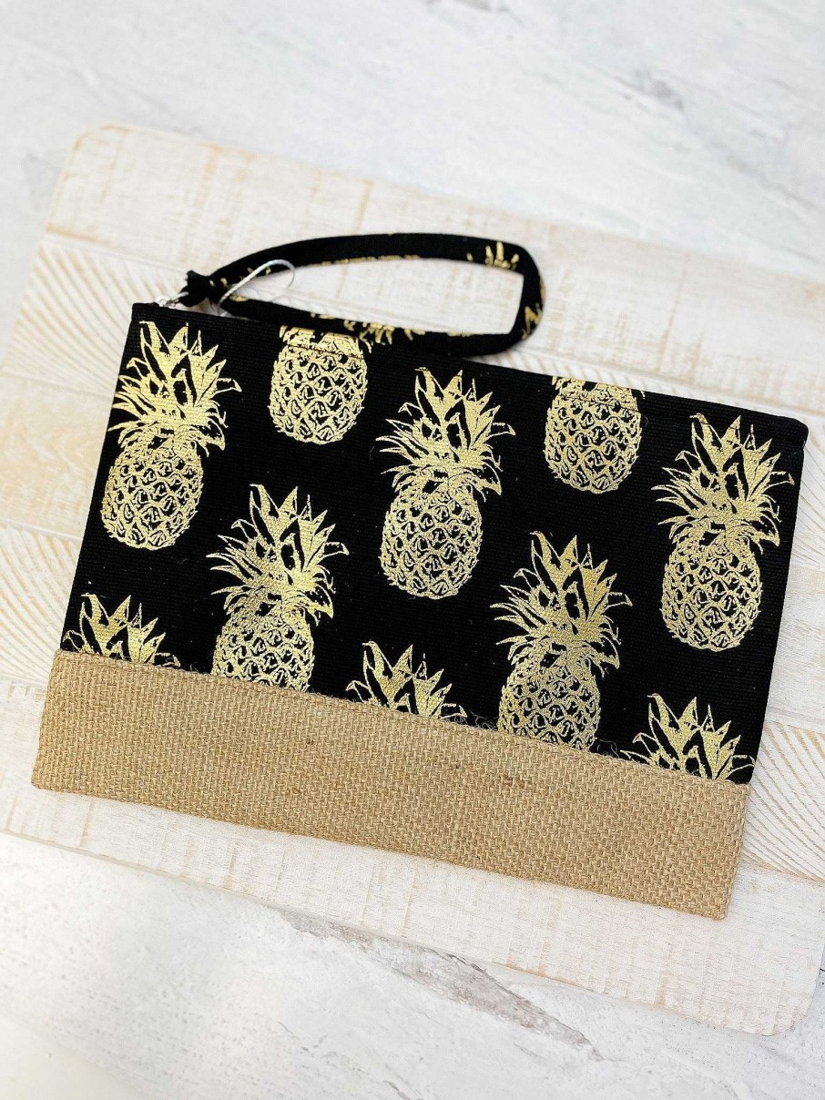 Accessories Prep Obsessed MIZ Wristlets & Clutches | Metallic Pineapple Wristlet - Jet