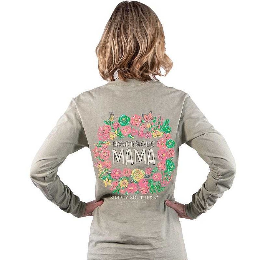 Clothing Simply Southern Preppy Tees | Blessed To Be Called Mama' Floral Long Sleeve Tee By Simply Southern