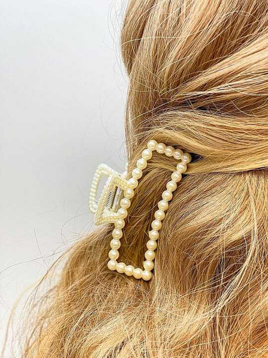 Accessories Prep Obsessed FC Hair Ties & Clips | Preppy Pearl Square Claw Clip