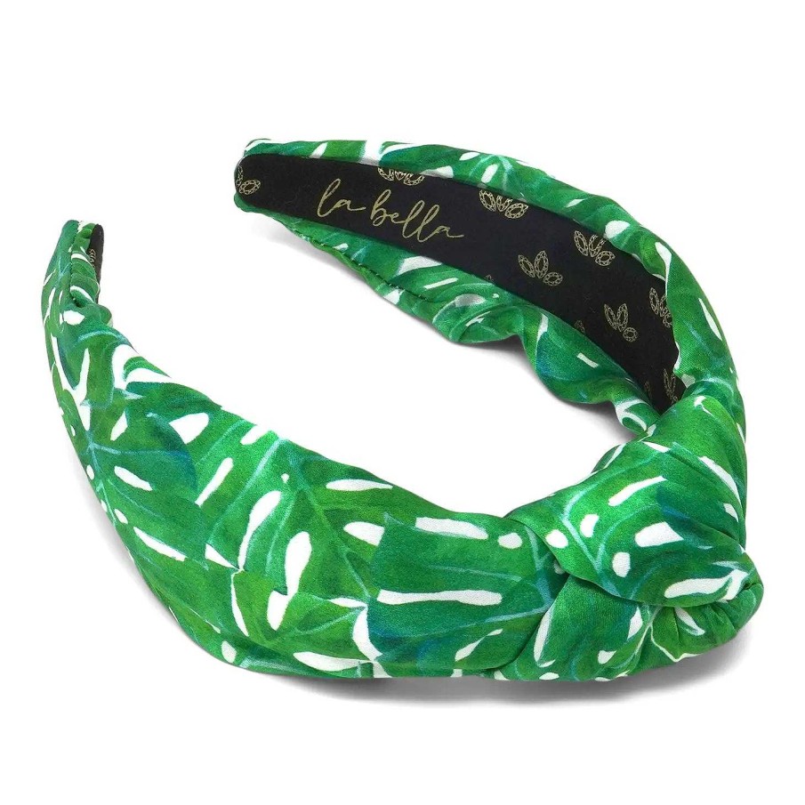 Accessories La Bella Headbands | Green Tropical Leaf Silk Headband