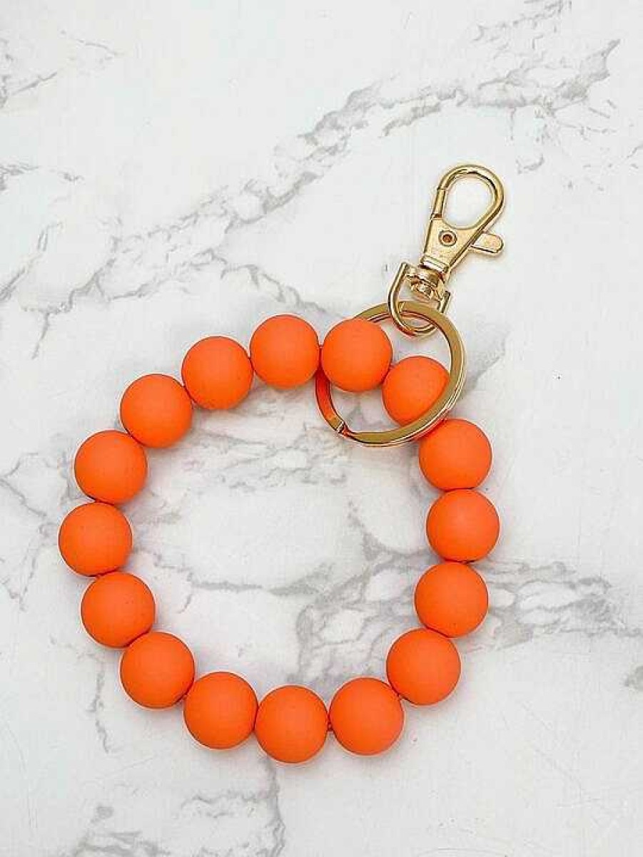 Accessories Prep Obsessed TL Wristlets & Clutches | Stretch Wood Bead Wristlet Keychain - Orange