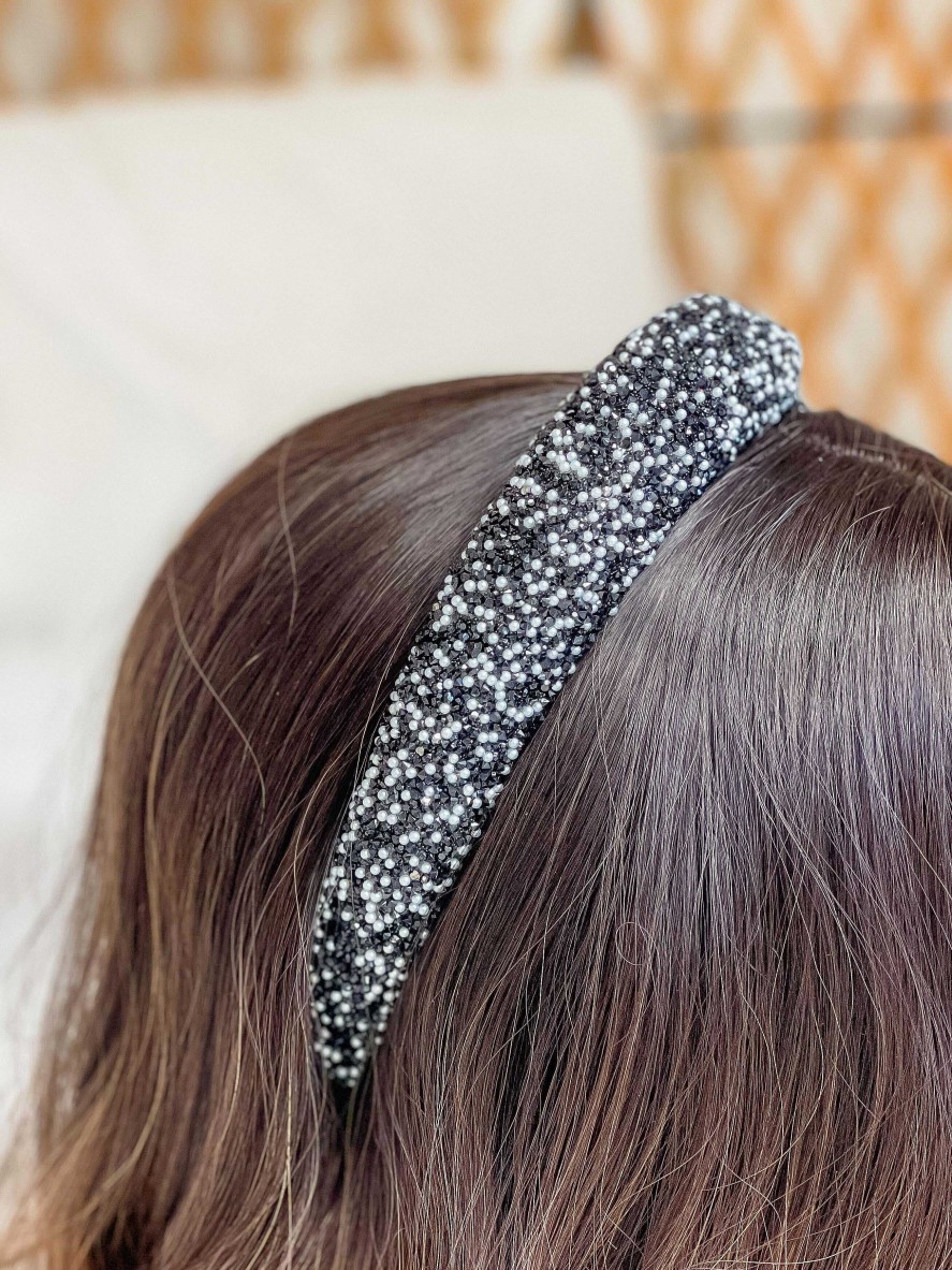 Accessories Prep Obsessed FC Headbands | Sparkling Rhinestone Padded Headband - Black