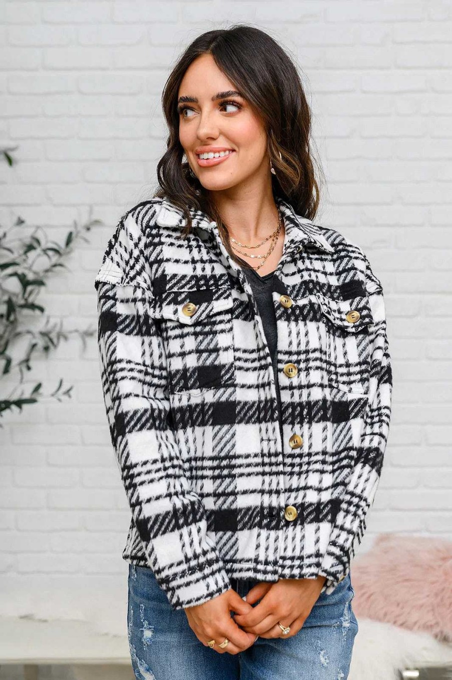 Clothing Ave Shops Jackets | Kate Plaid Jacket In Black & White