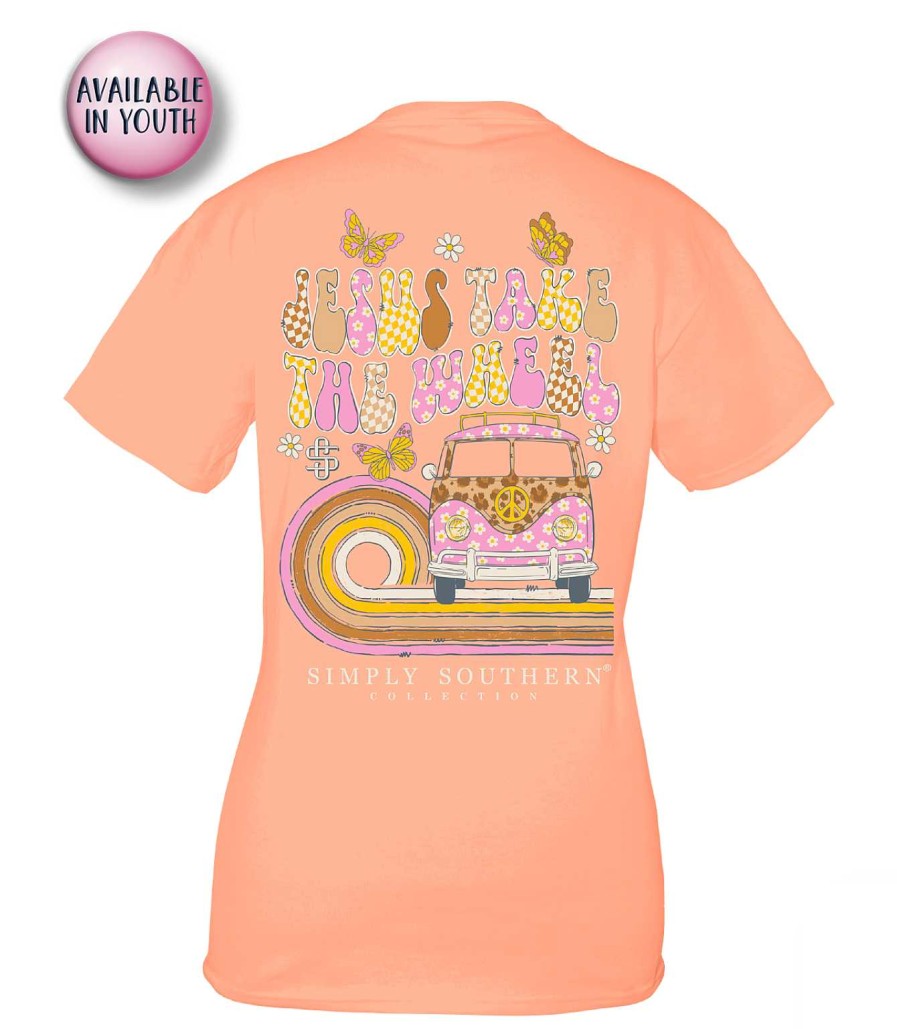 Clothing Simply Southern Preppy Tees | Jesus Take The Wheel' Groovy Short Sleeve Tee By Simply Southern