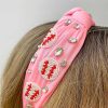 Accessories Prep Obsessed TL Headbands | Beaded Baseball Embellished Headband - Pink