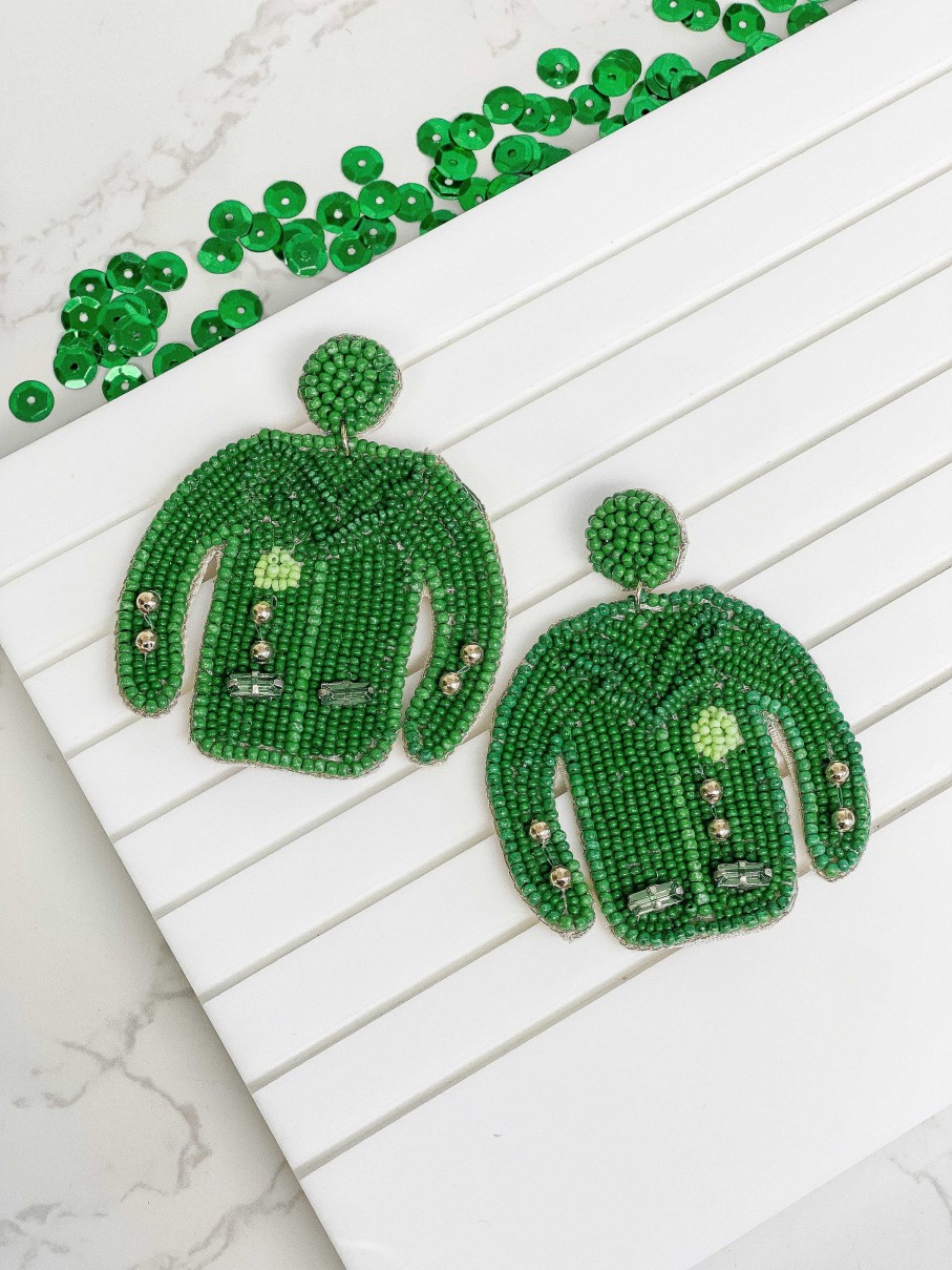 Clothing Prep Obsessed TL Jackets | Golfer'S Green Jacket Beaded Dangle Earrings