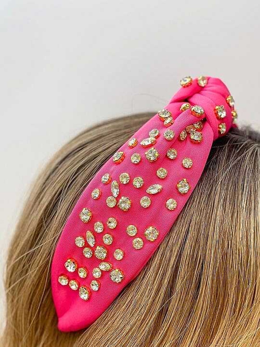 Accessories Prep Obsessed Headbands | Rhinestone Knotted Headband - Hot Pink