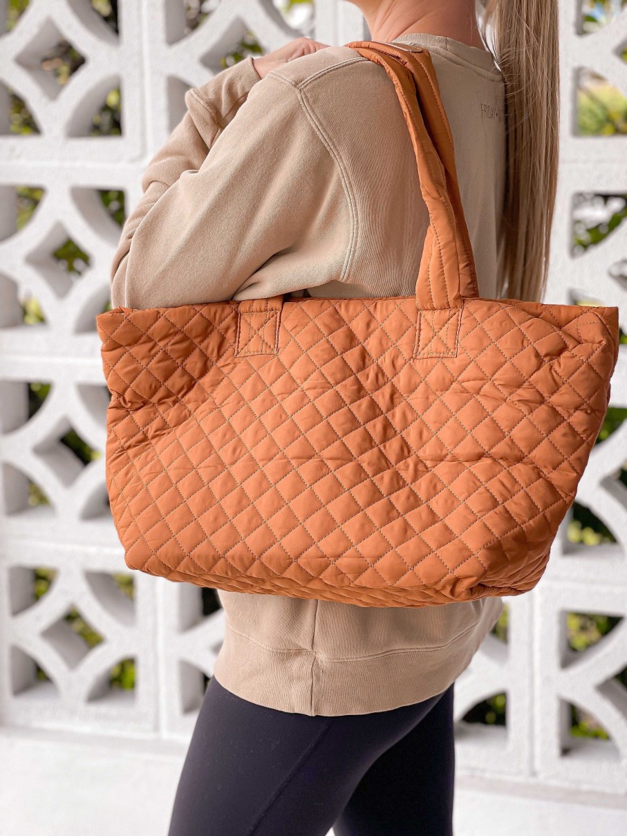 Accessories Prep Obsessed KW Tote Bags | Quilted Tote Bag - Rust