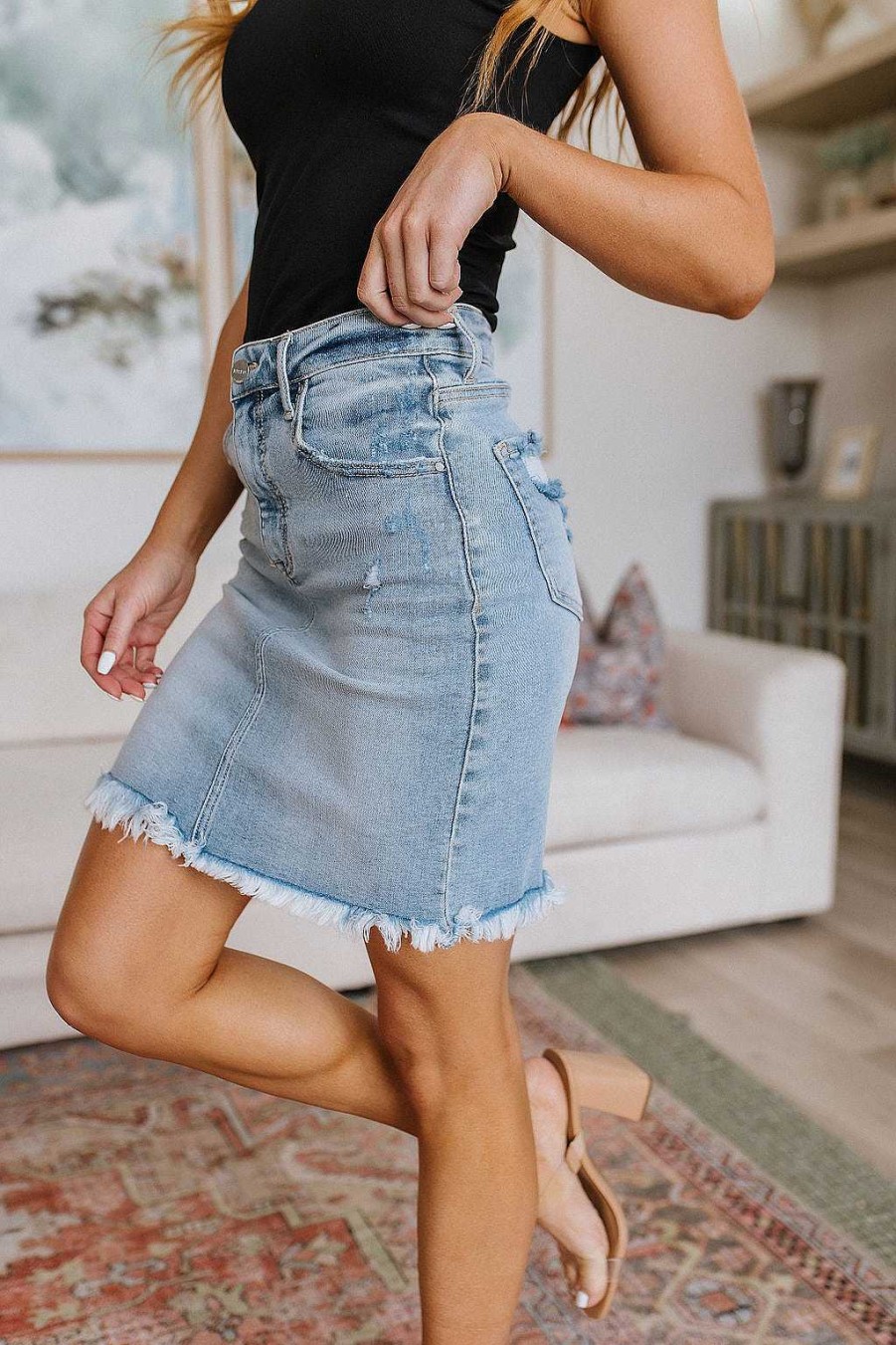 Clothing Ave Shops Skirts | Stephanie Raw Hem Denim Skirt (Ships In 1-2 Weeks)