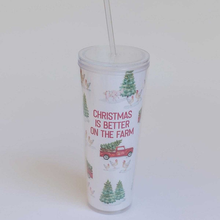 Home Decor Mary Square | Christmas Is Better On The Farm' Straw Tumbler