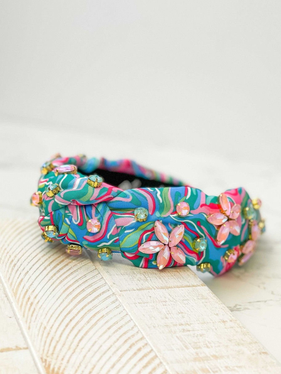 Accessories Brianna Cannon Hair Ties & Clips | Flower Crystal Bright Spring Floral Headband By Brianna Cannon